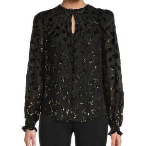 7 FOR ALL MANKIND sheer black blouse top with gold leopard print detail (small)